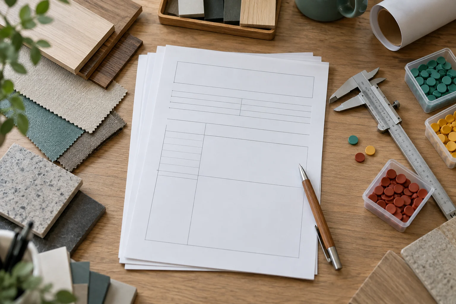 Illustrative desk scene for sorting B2B enquiry fields