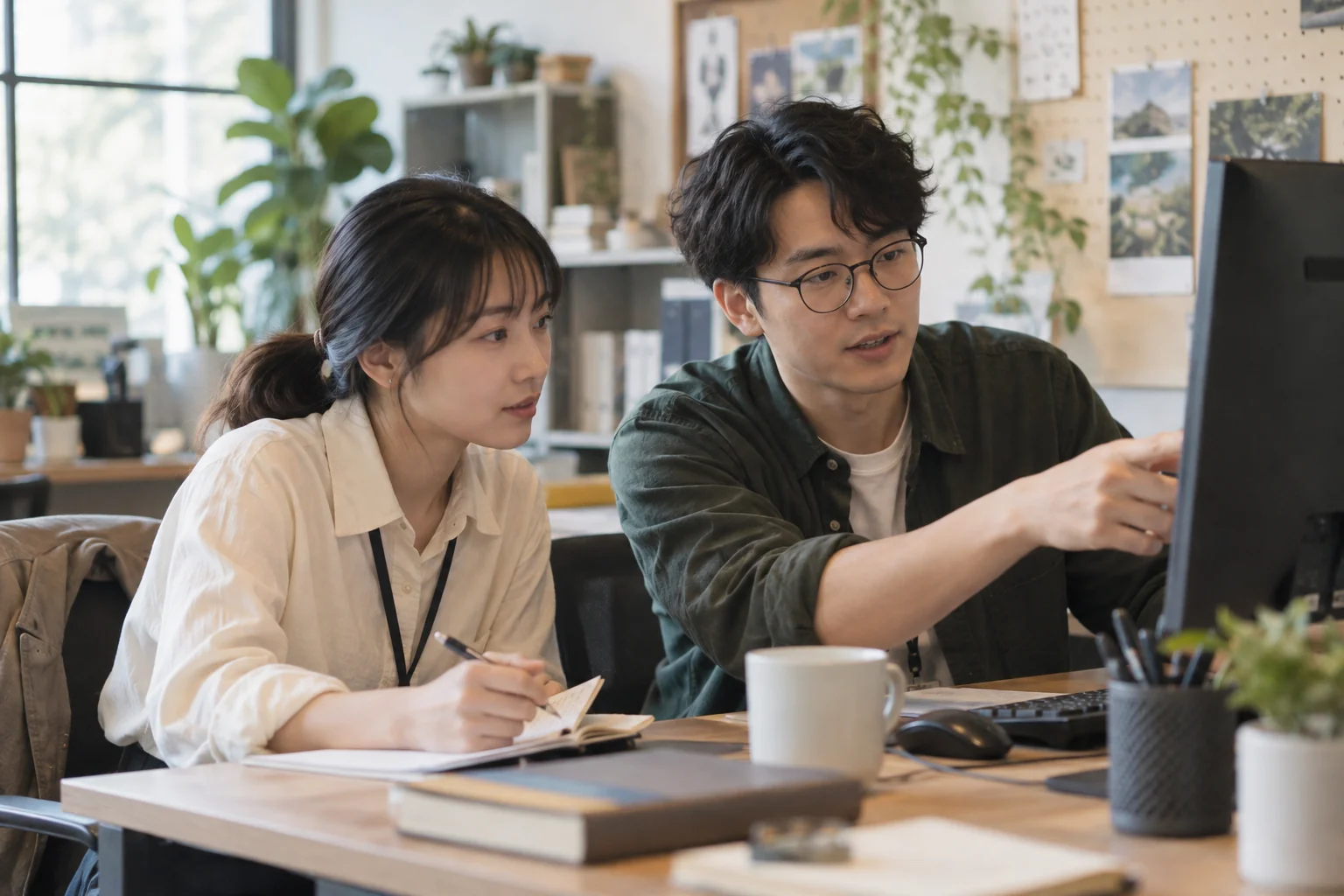 新人在辦公桌前查閱公司文件的示意照片