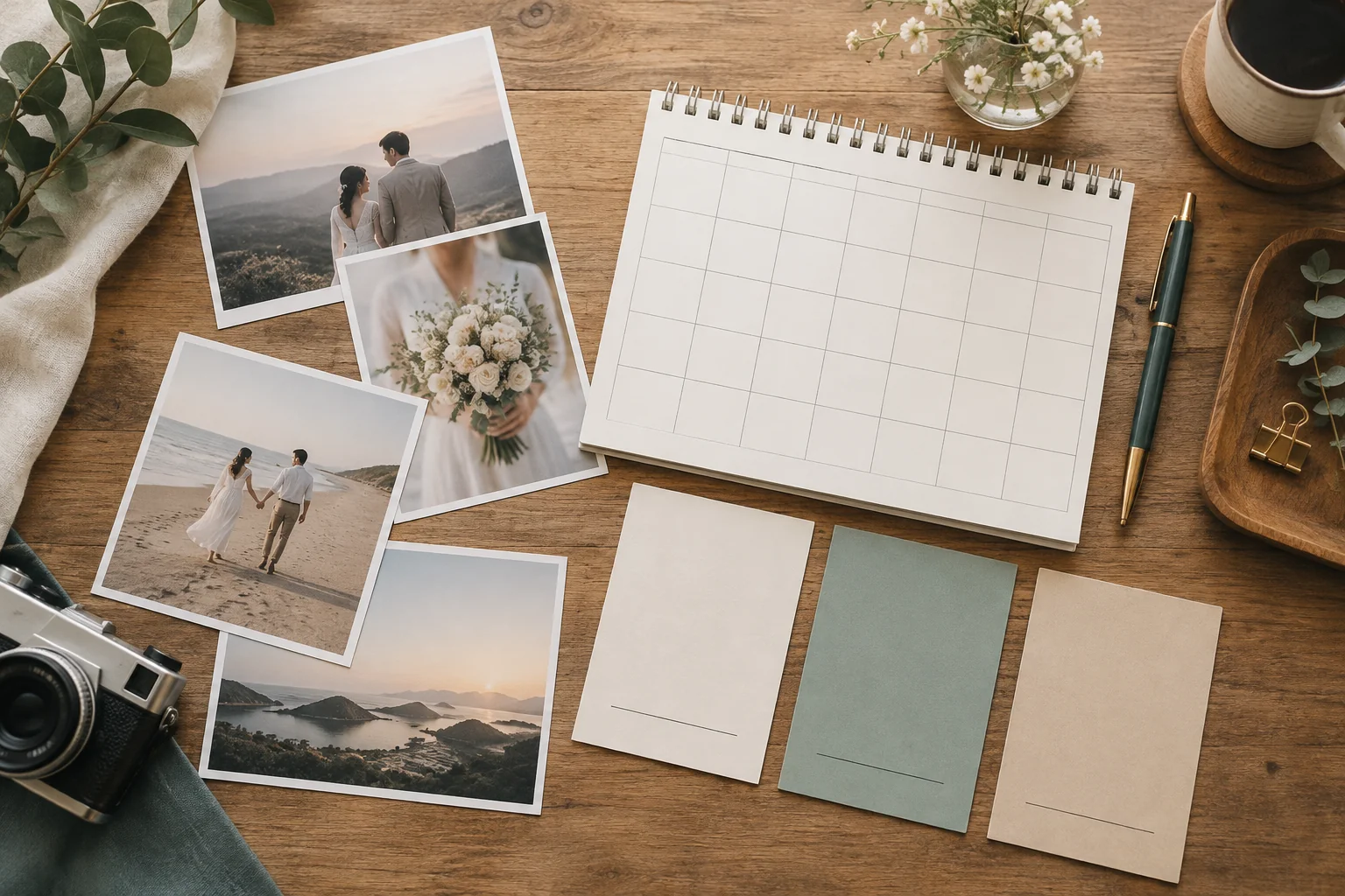 Open calendar and shoot conditions on a desk