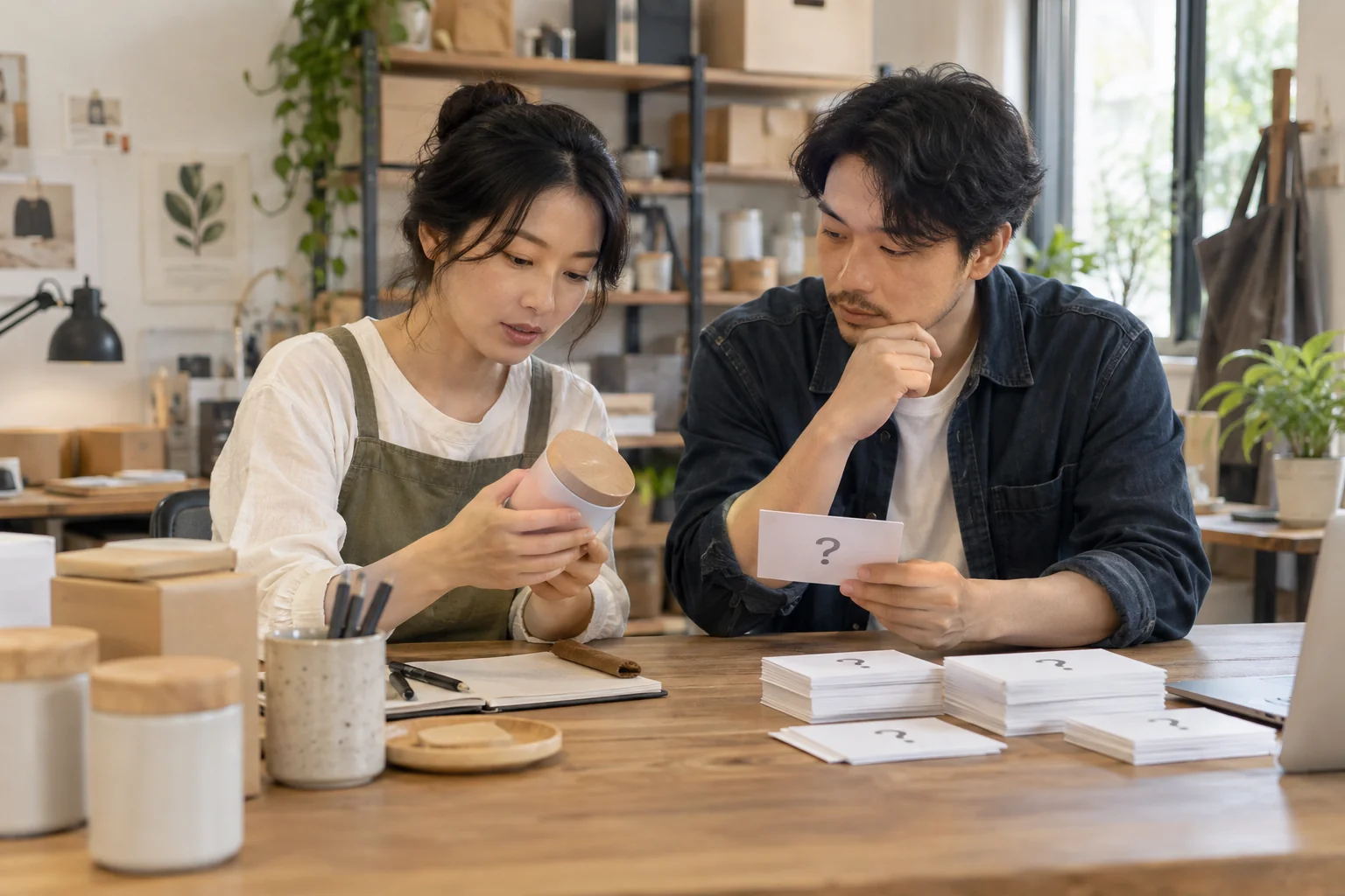 Owner comparing FAQ cards against product facts