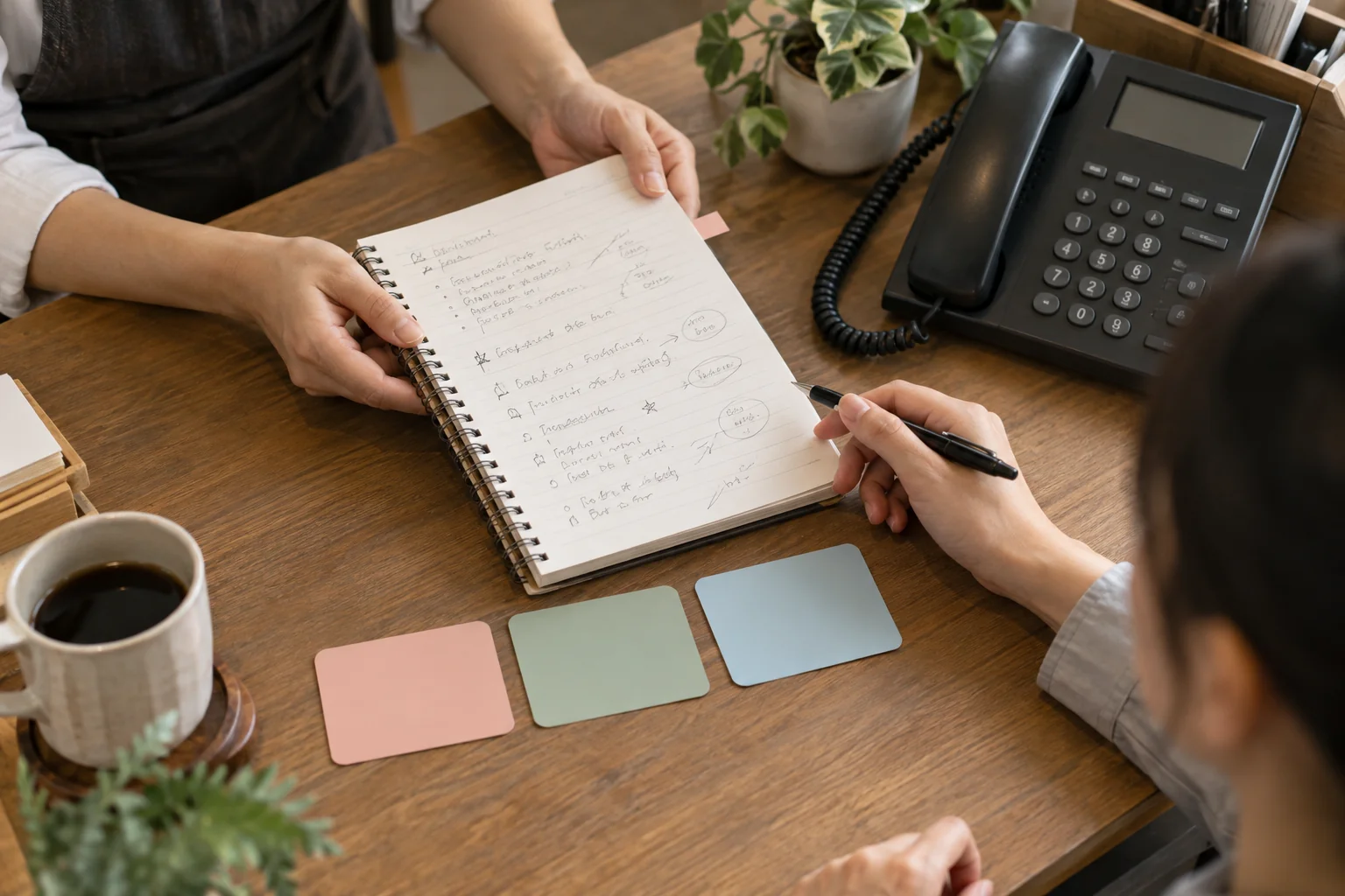 Illustrative sales shift handoff with conversation notes