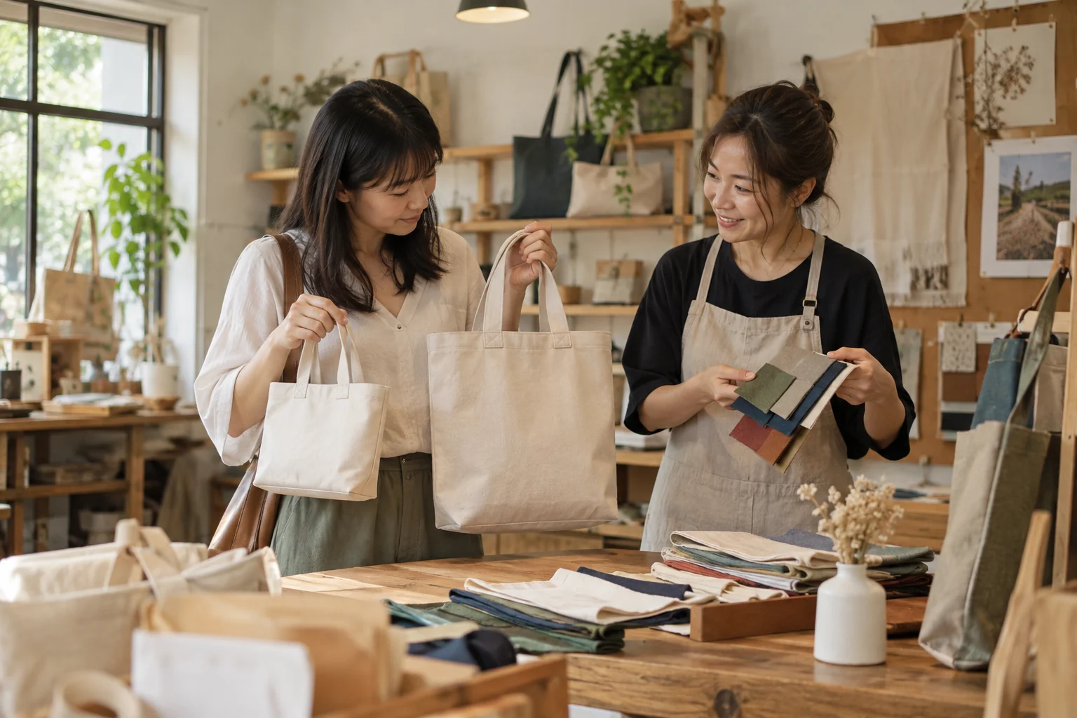 Staff comparing tote variant labels with physical stock